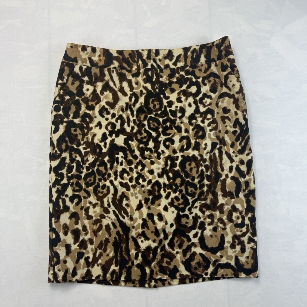 Merona Leopard Print Pencil Skirt Stretch Cotton Spandex Size 12